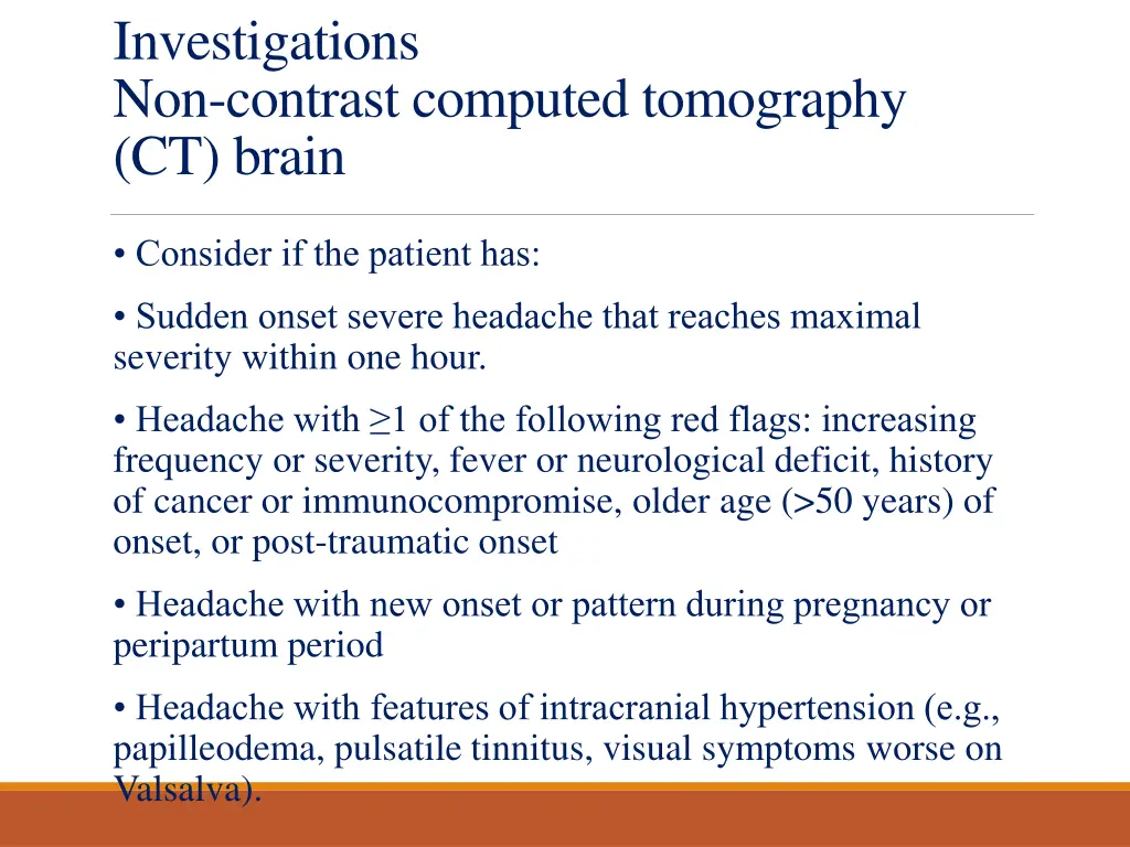 investigations non contrast computed tomography