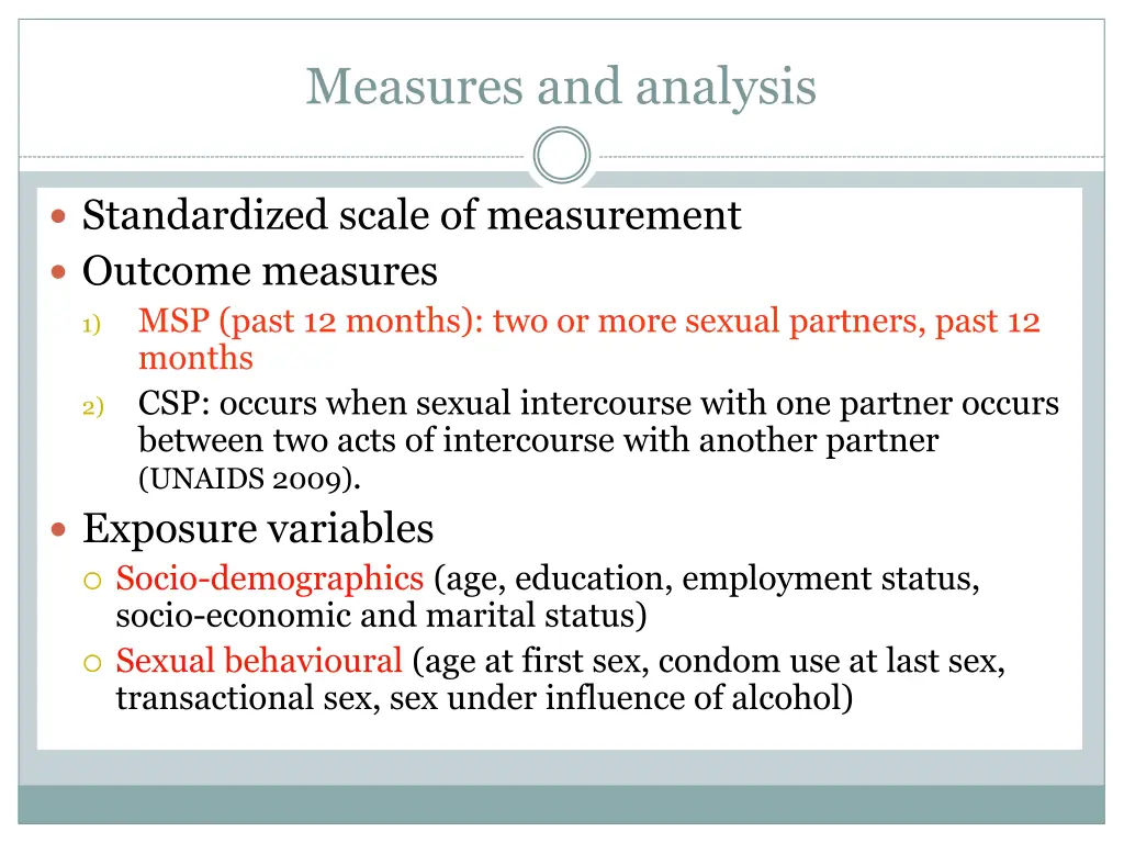 measures and analysis