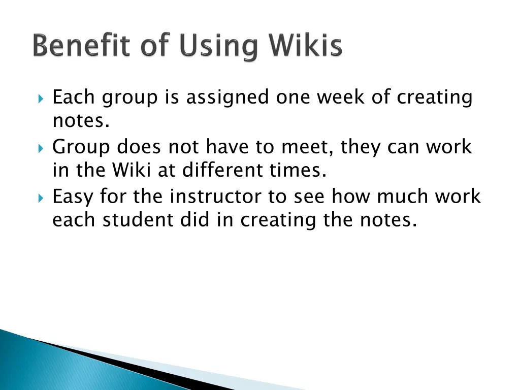 each group is assigned one week of creating notes