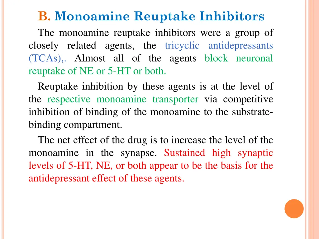 b monoamine reuptake inhibitors the monoamine