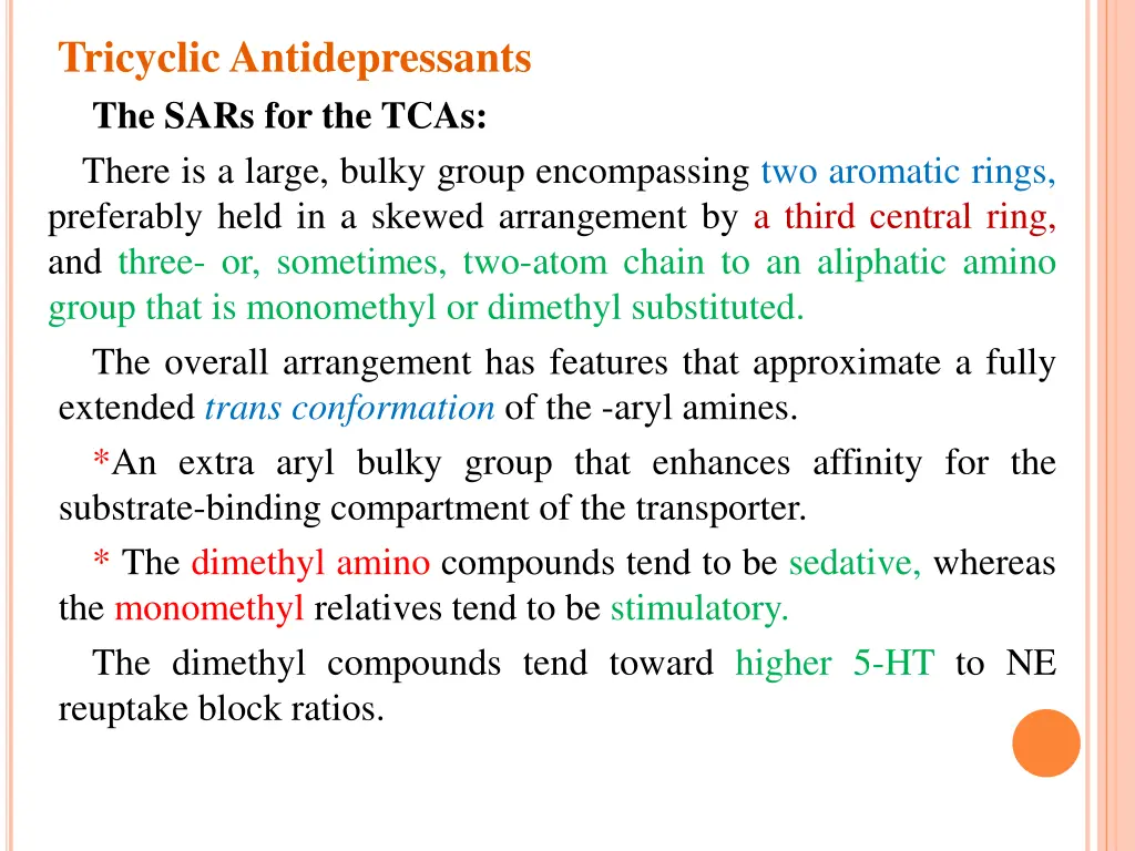 tricyclic antidepressants the sars for the tcas