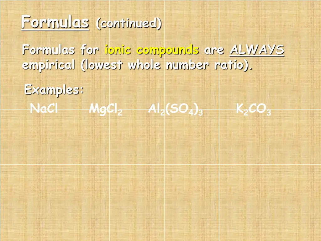 formulas continued