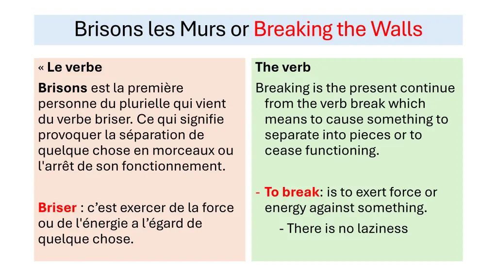 brisons les murs or breaking the walls