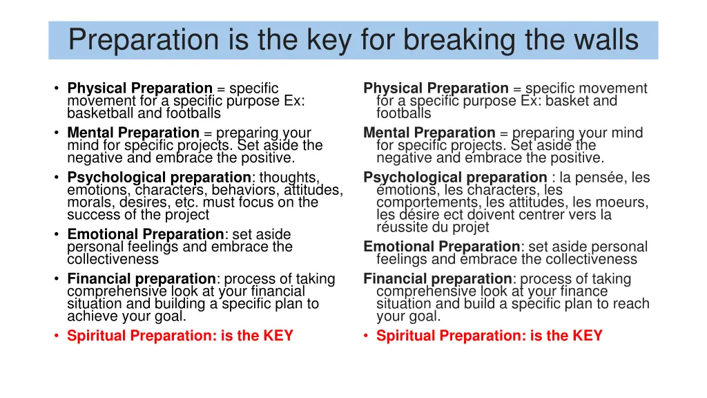 preparation is the key for breaking the walls