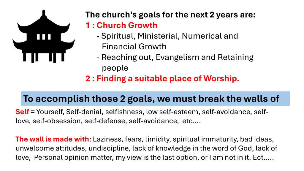 the church s goals for the next 2 years