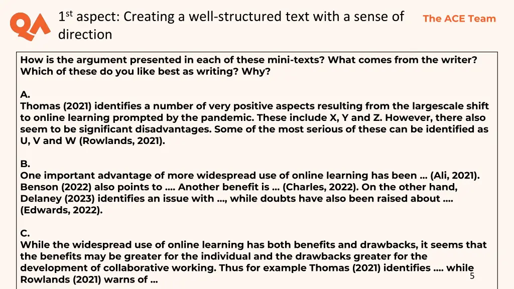 1 st aspect creating a well structured text with