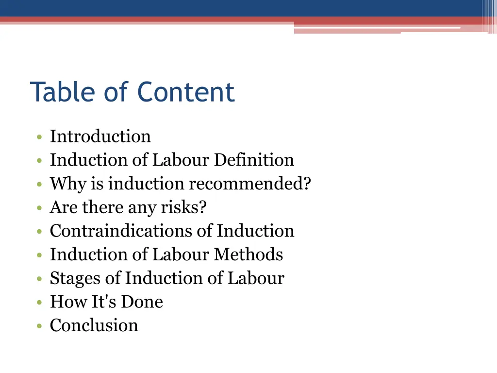 table of content
