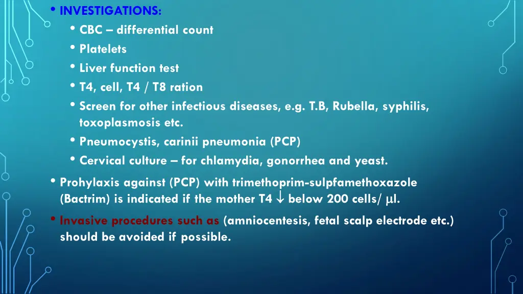 investigations cbc differential count platelets