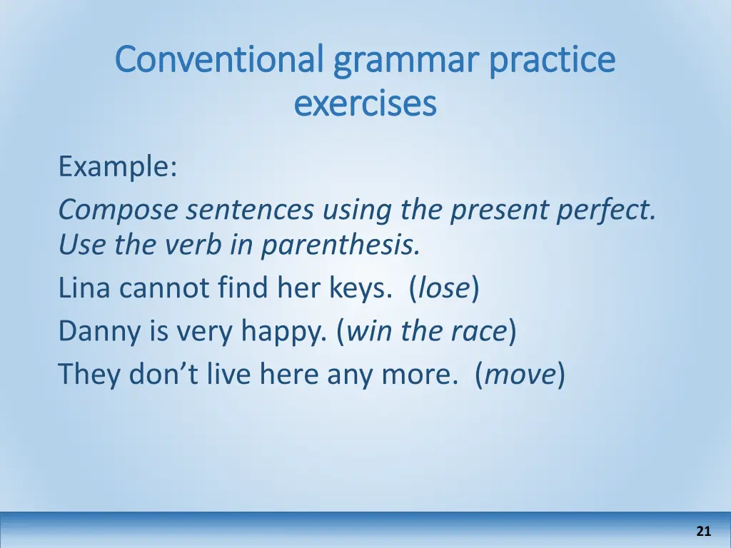 conventional grammar practice conventional