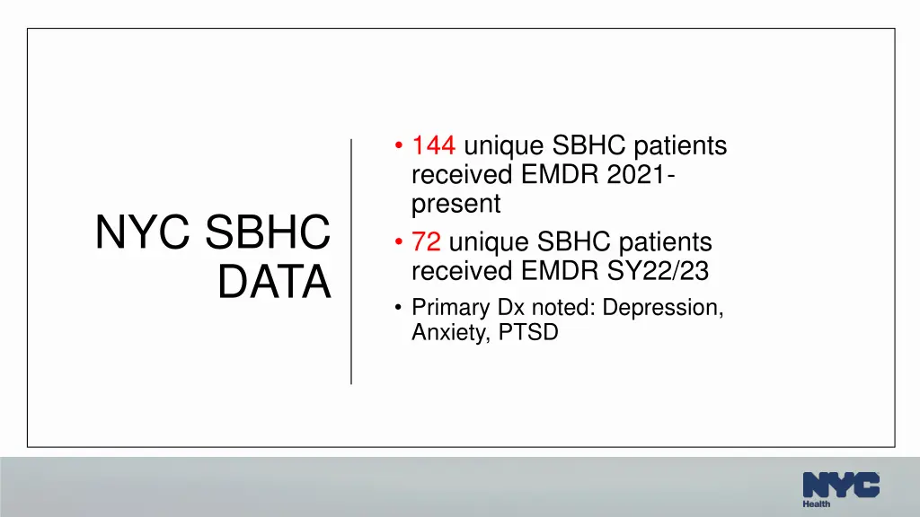 144 unique sbhc patients received emdr 2021