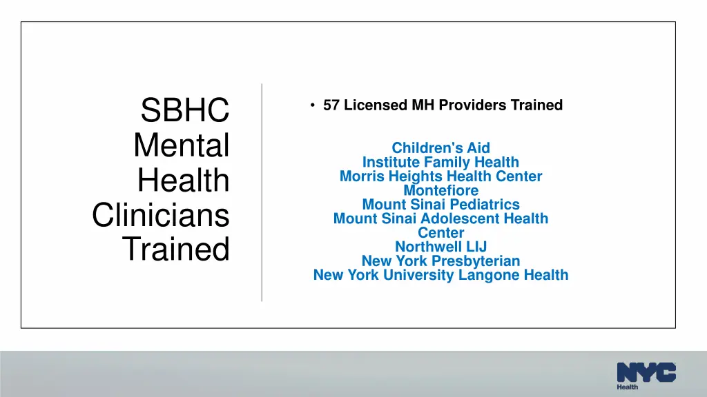 sbhc mental health clinicians trained