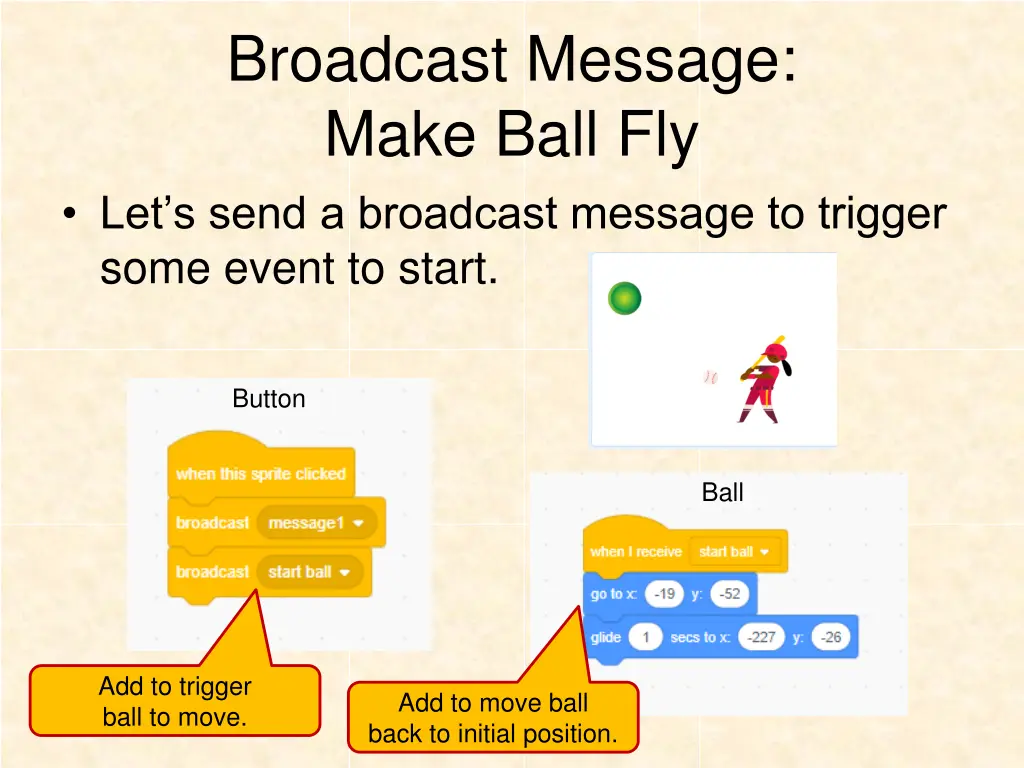 broadcast message make ball fly let s send