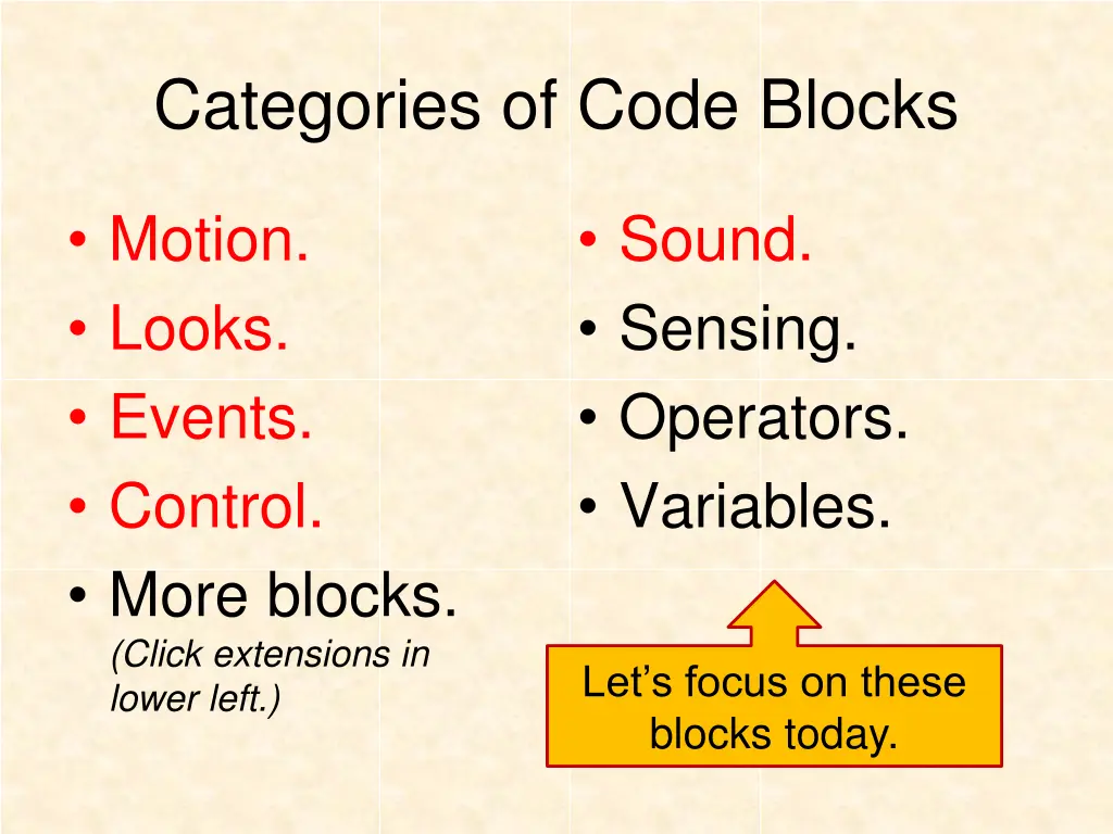 categories of code blocks