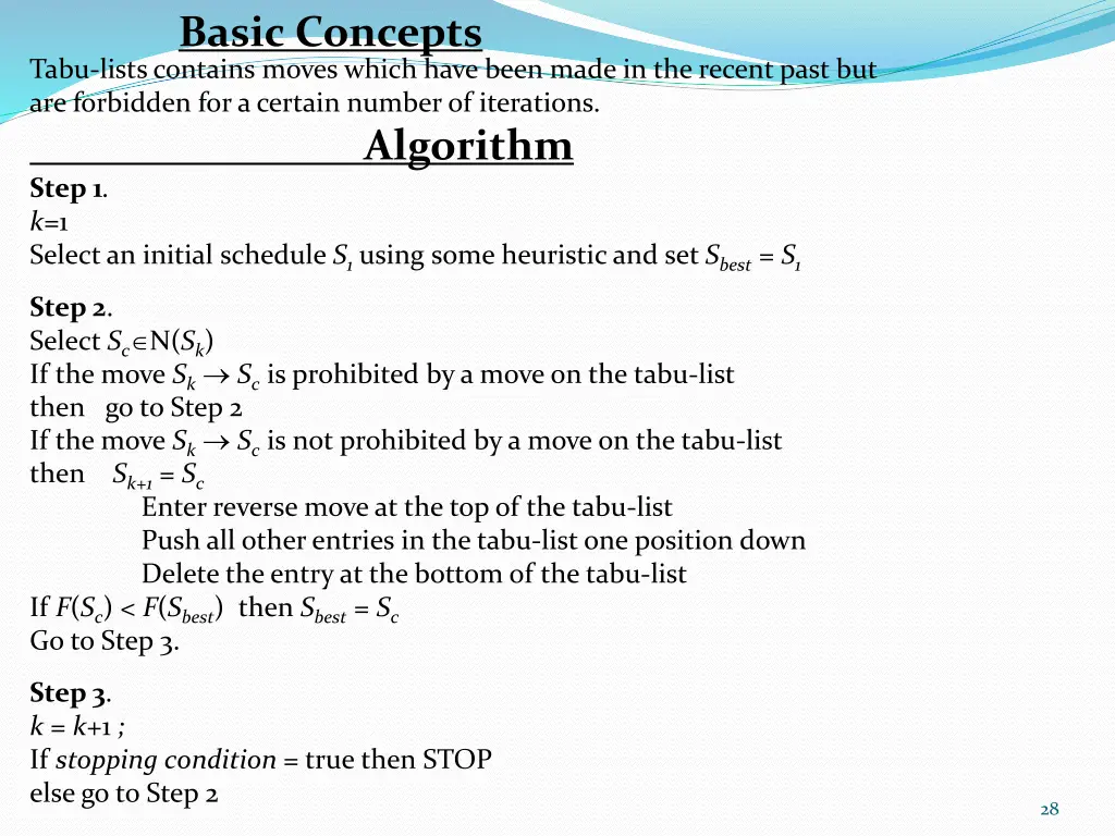 basic concepts tabu lists contains moves which