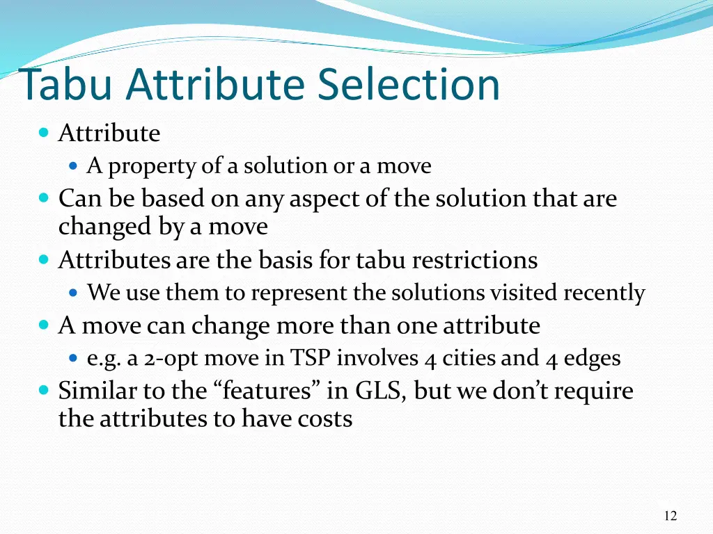 tabu attribute selection attribute a property