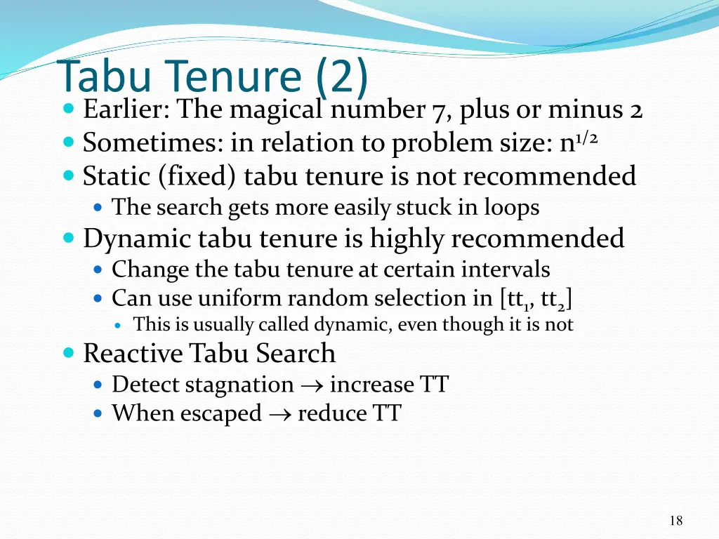tabu tenure 2 earlier the magical number 7 plus