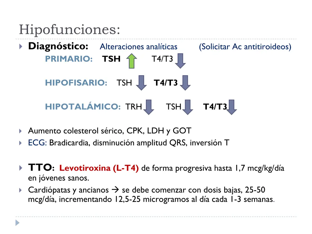 hipofunciones diagn stico alteraciones anal ticas