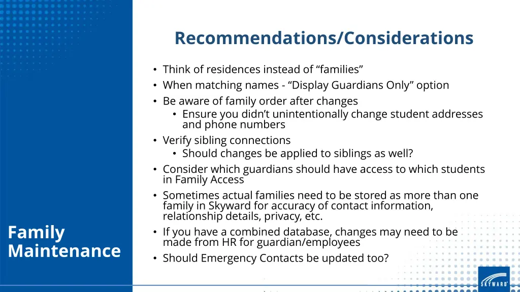 recommendations considerations