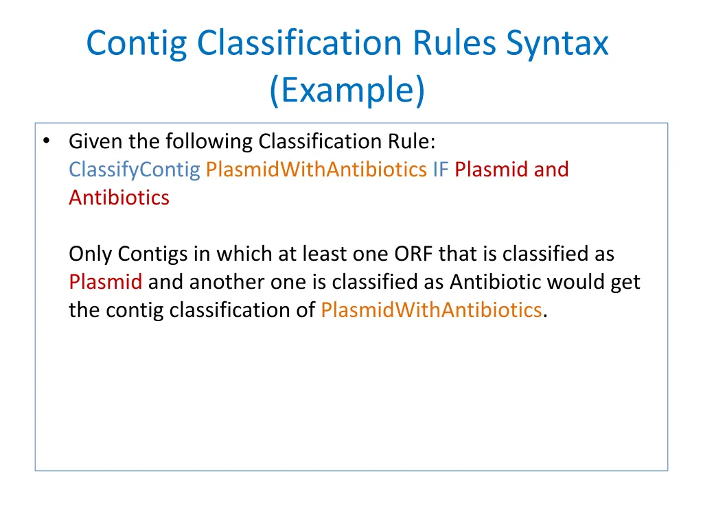 contig classification rules syntax example