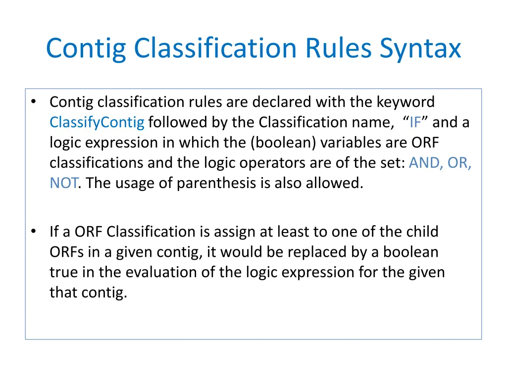contig classification rules syntax