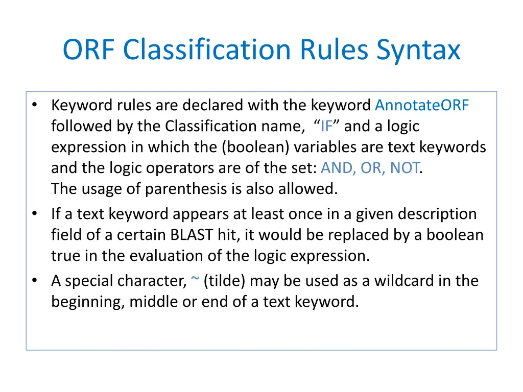 orf classification rules syntax