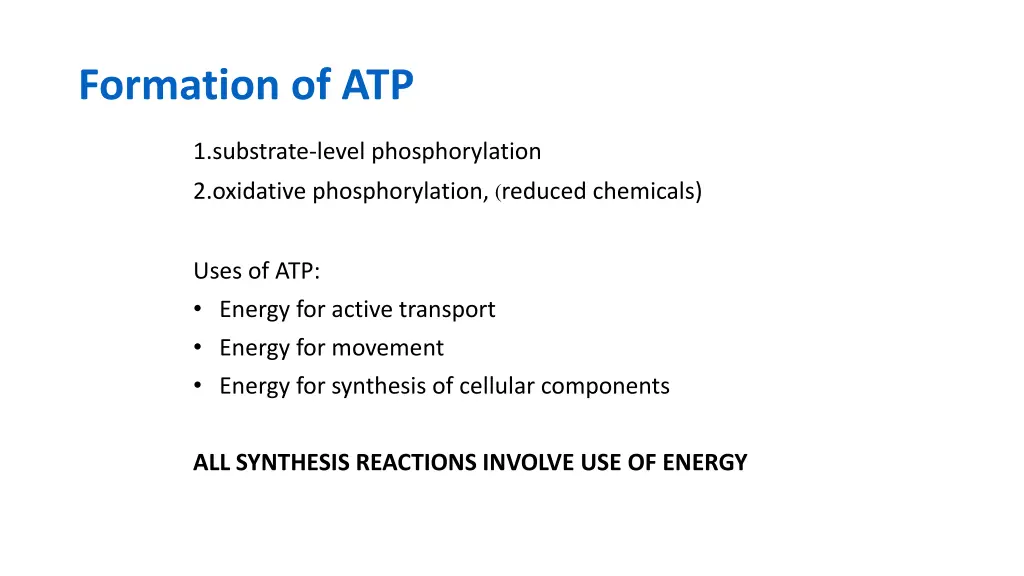 formation of atp