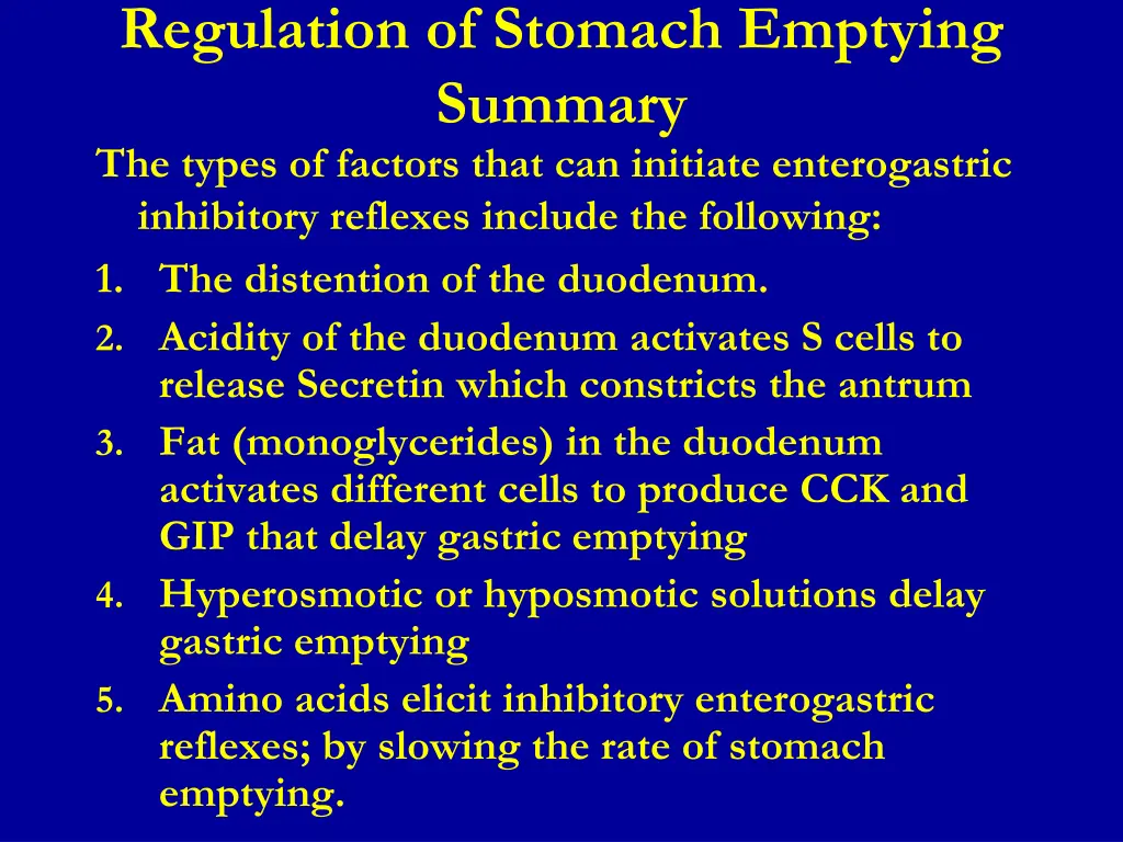 regulation of stomach emptying summary the types