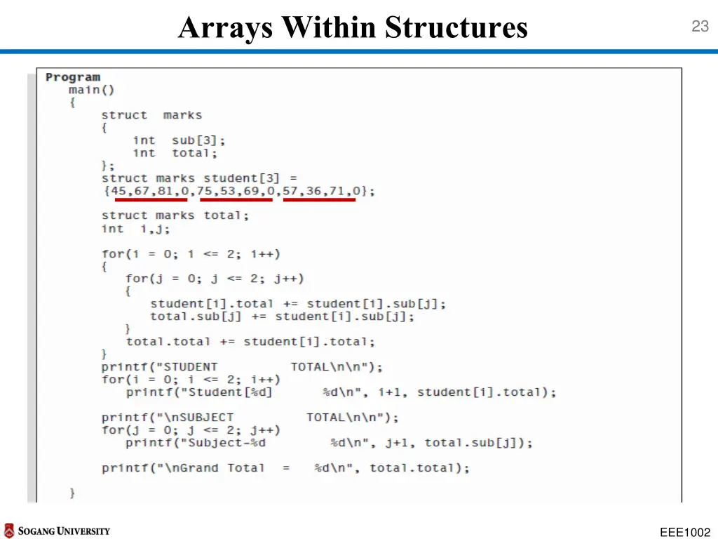 arrays within structures 1