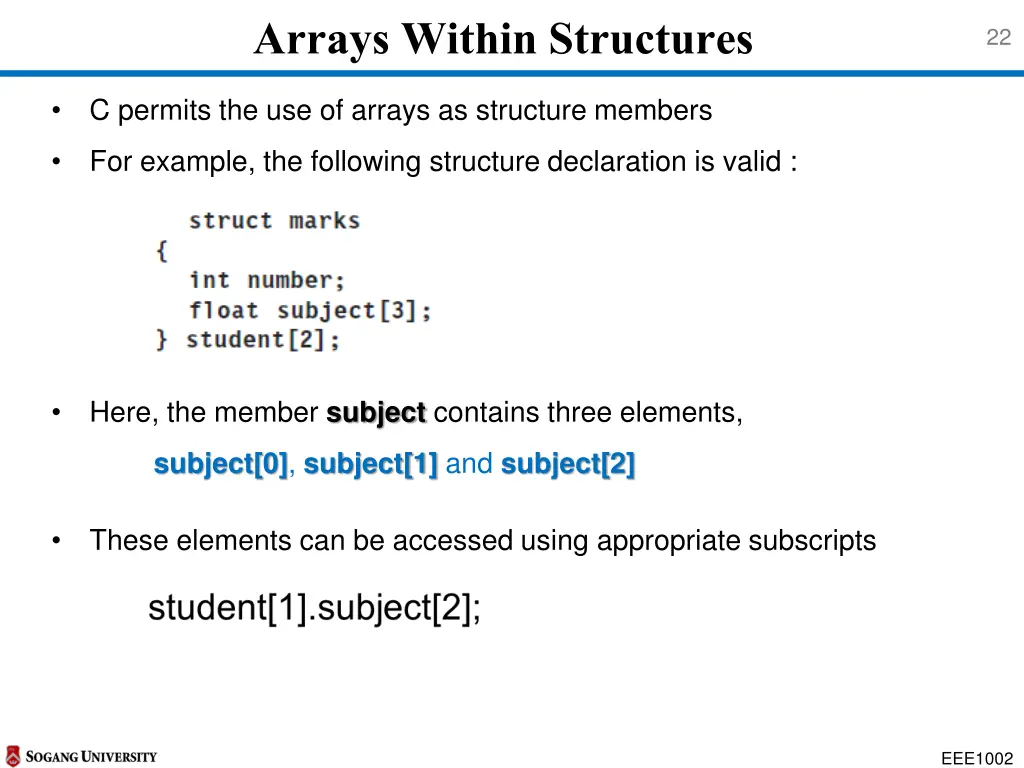 arrays within structures