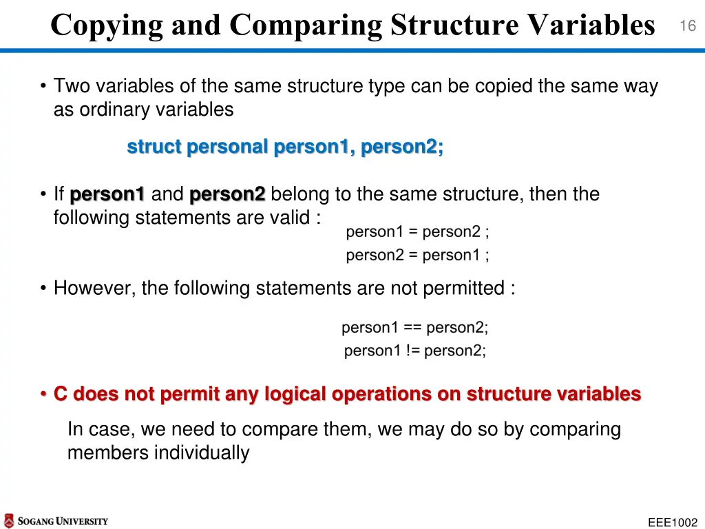 copying and comparing structure variables