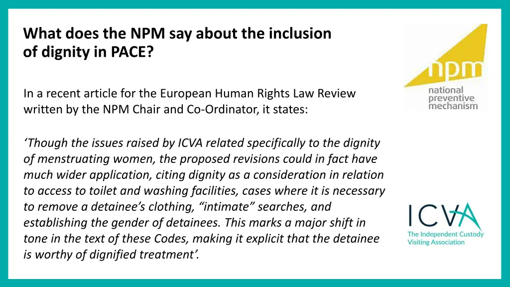 what does the npm say about the inclusion