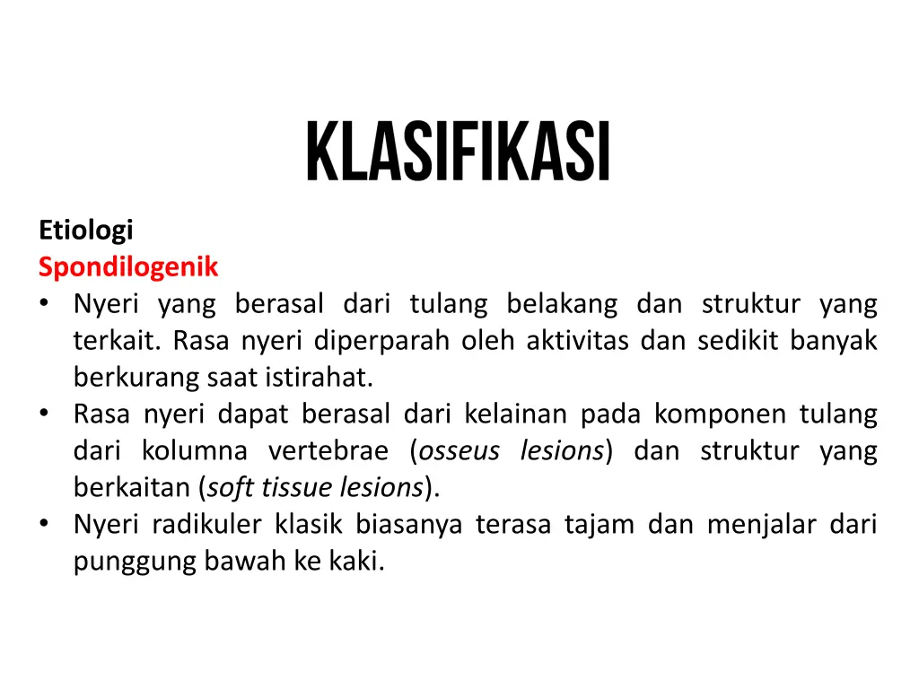etiologi spondilogenik nyeri yang berasal dari