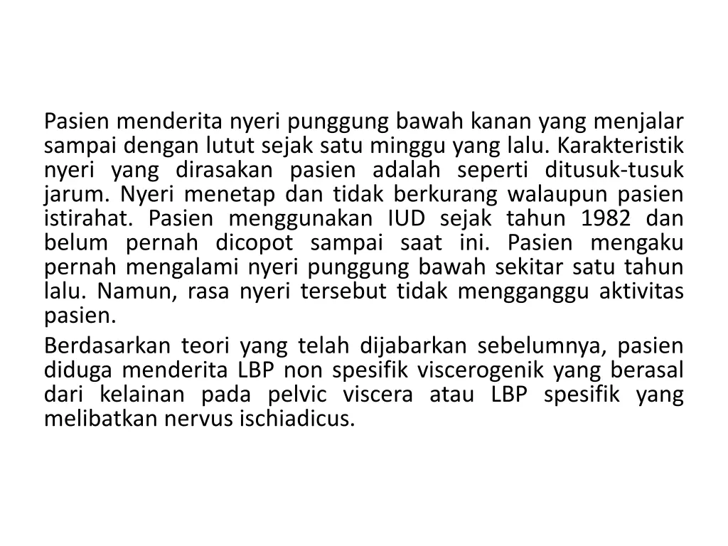 pasien menderita nyeri punggung bawah kanan yang