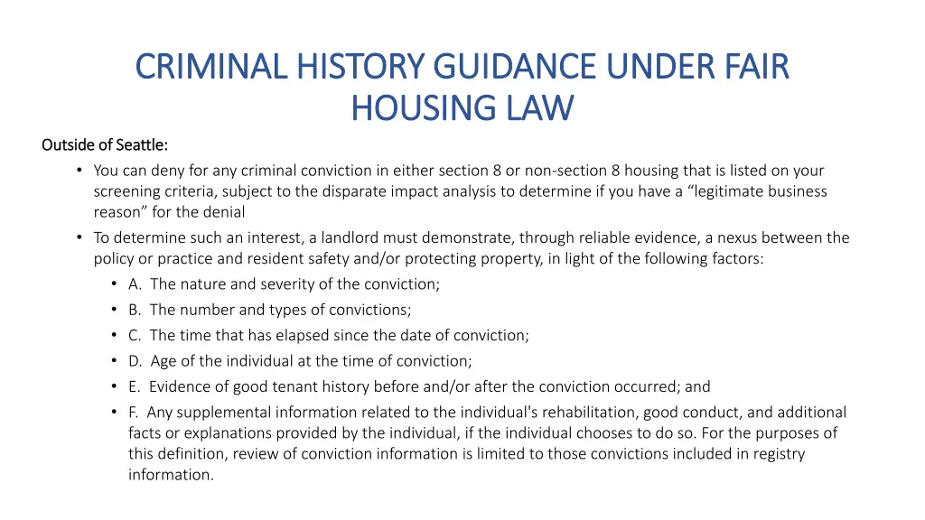 criminal history guidance under fair criminal