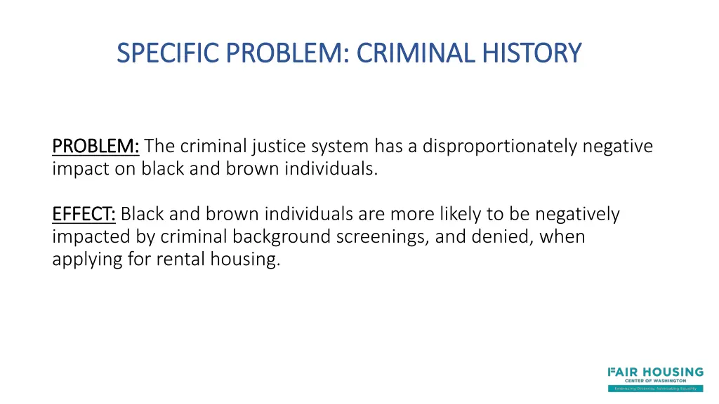 specific problem criminal history specific