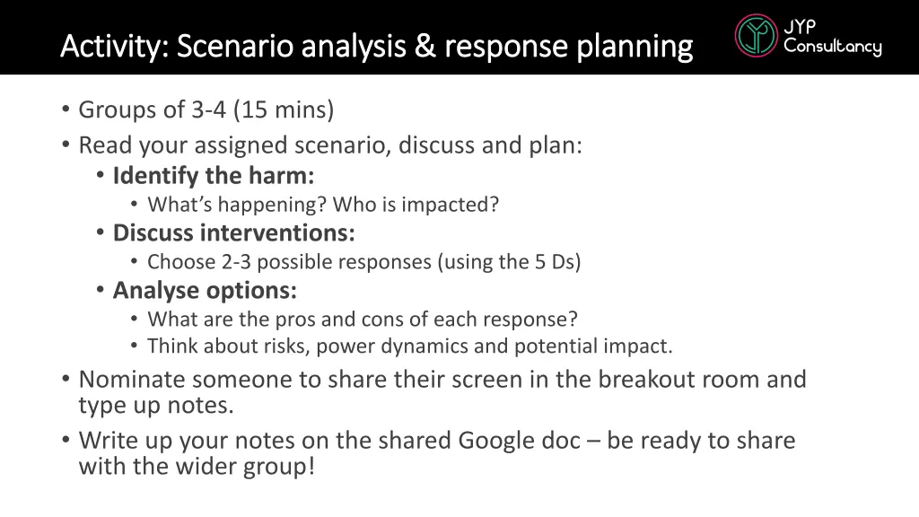 activity scenario analysis response planning