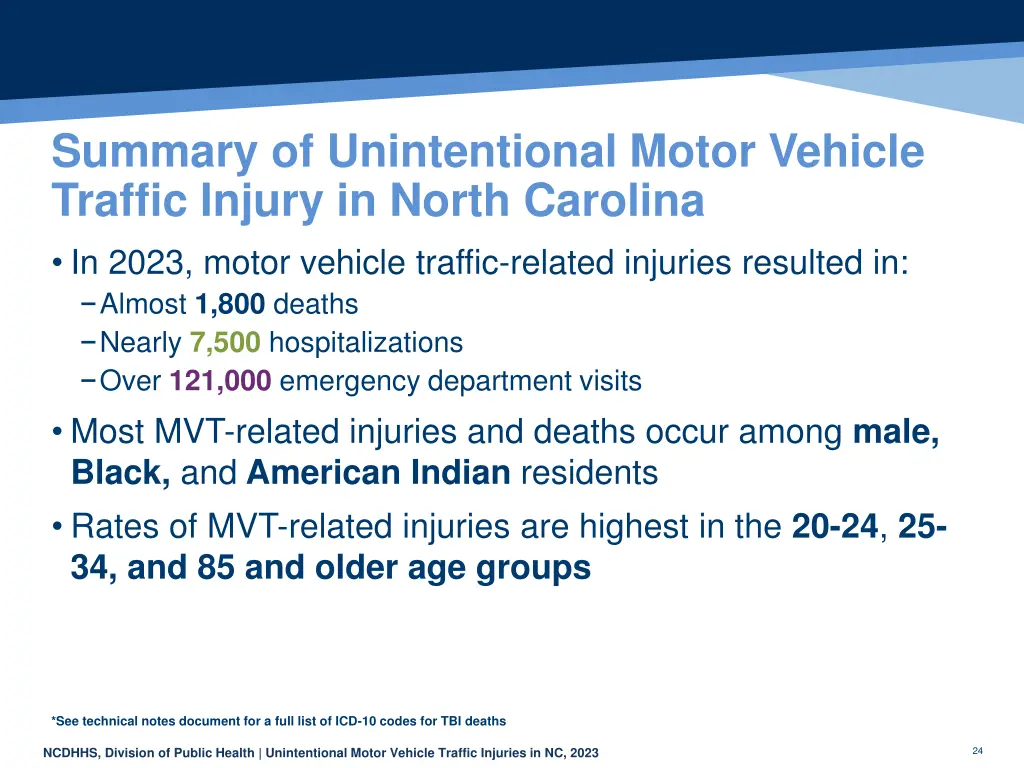 summary of unintentional motor vehicle traffic