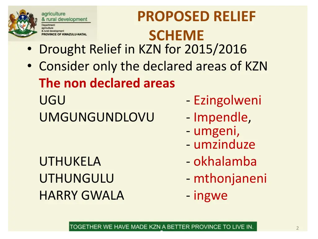 proposed relief scheme