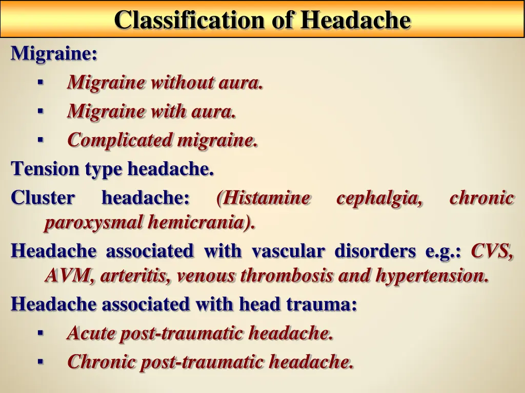 classification of headache