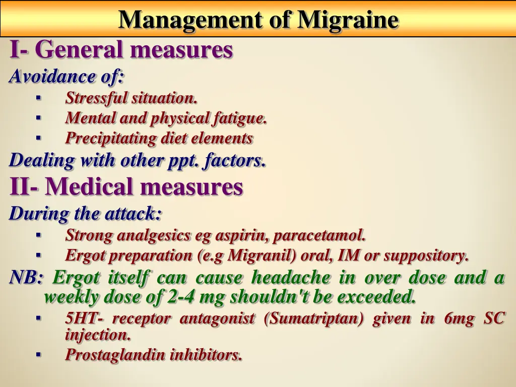 management of migraine