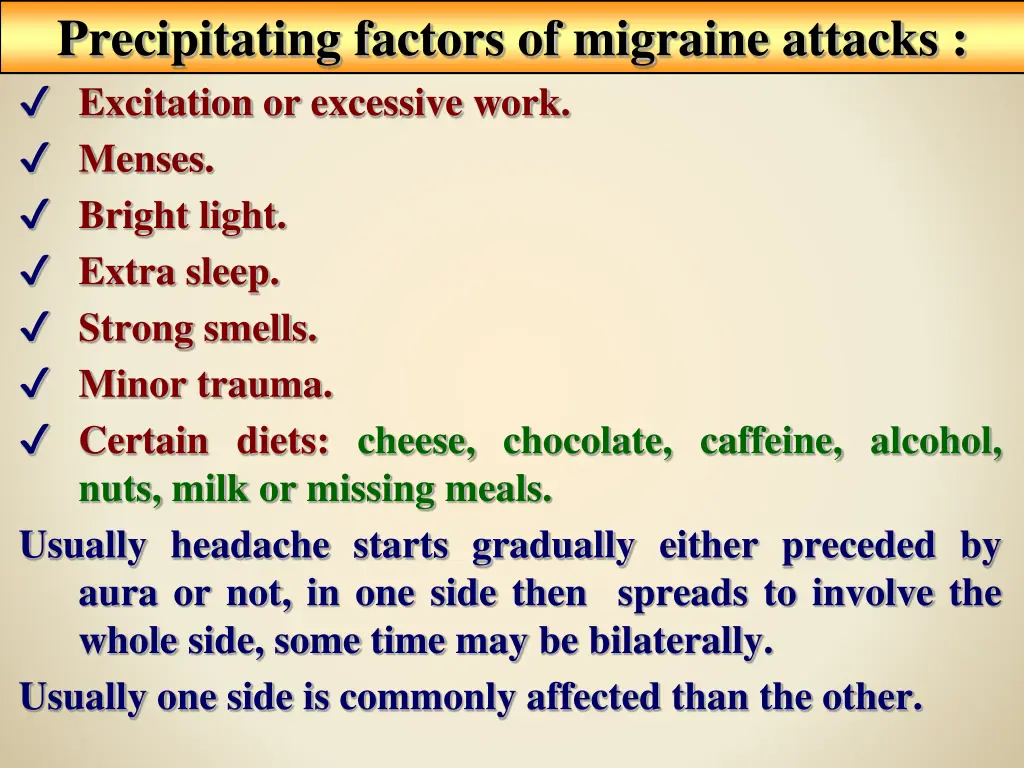 precipitating factors of migraine attacks