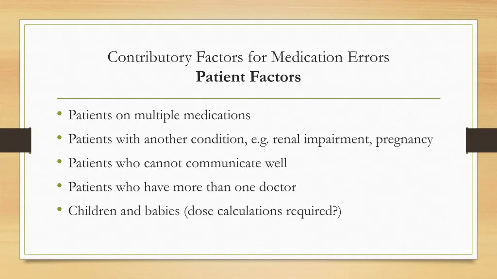 contributory factors for medication errors