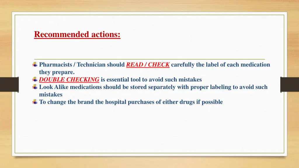 recommended actions