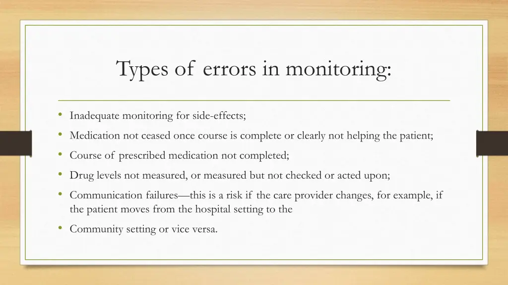types of errors in monitoring
