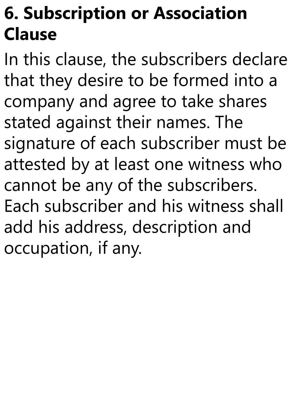 6 subscription or association clause in this