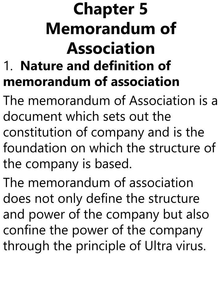chapter 5 memorandum of association 1 nature