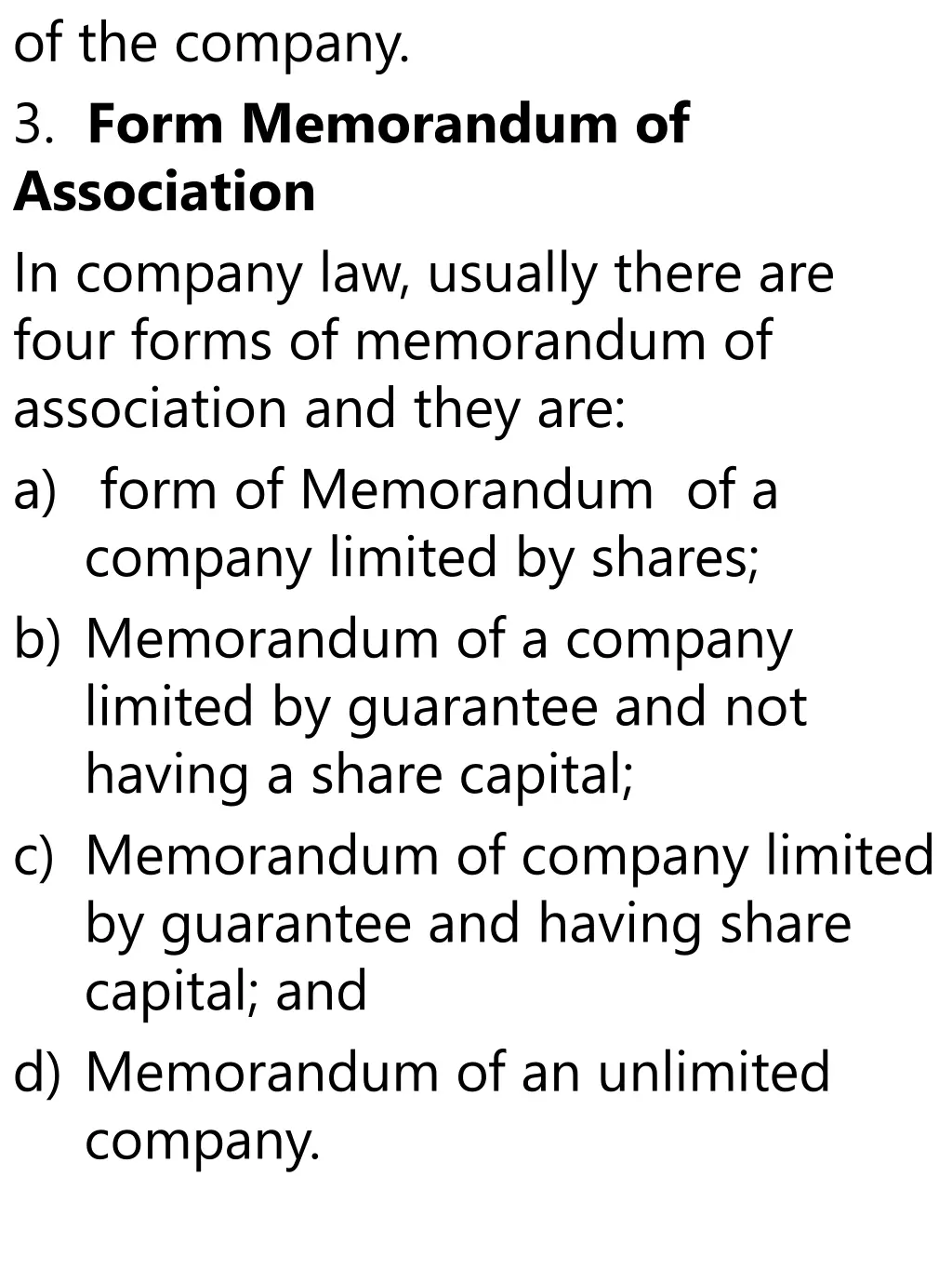 of the company 3 form memorandum of association