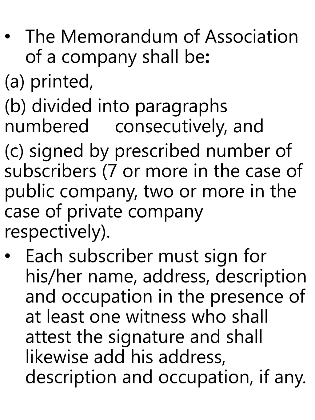 the memorandum of association of a company shall