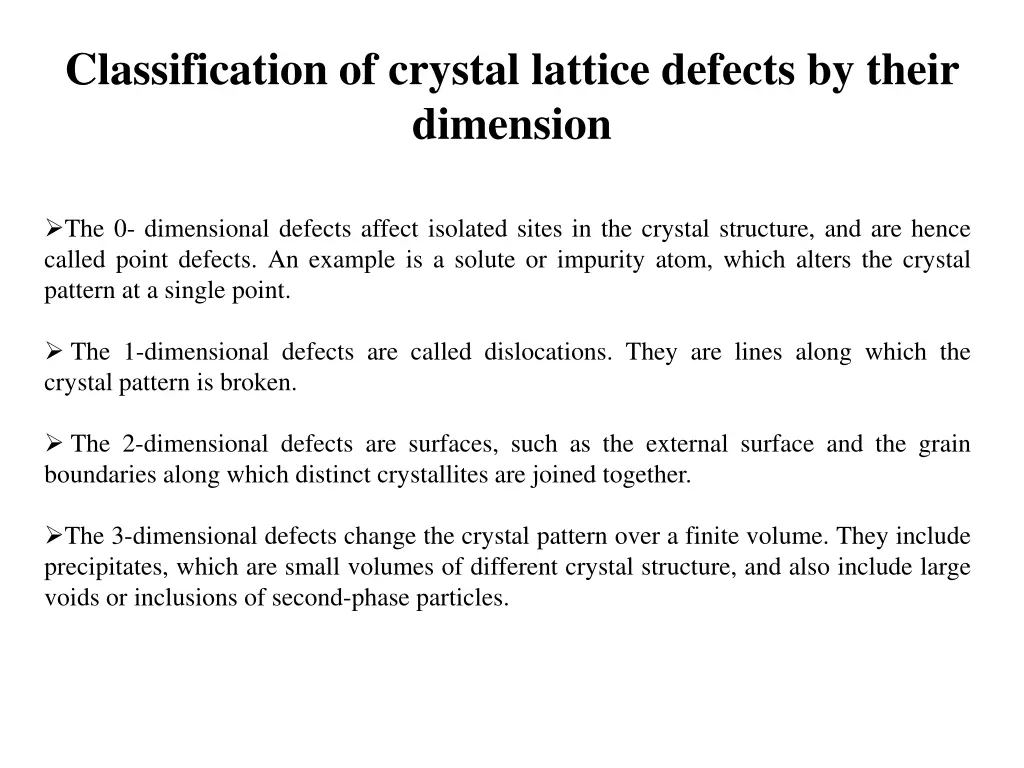 classification of crystal lattice defects