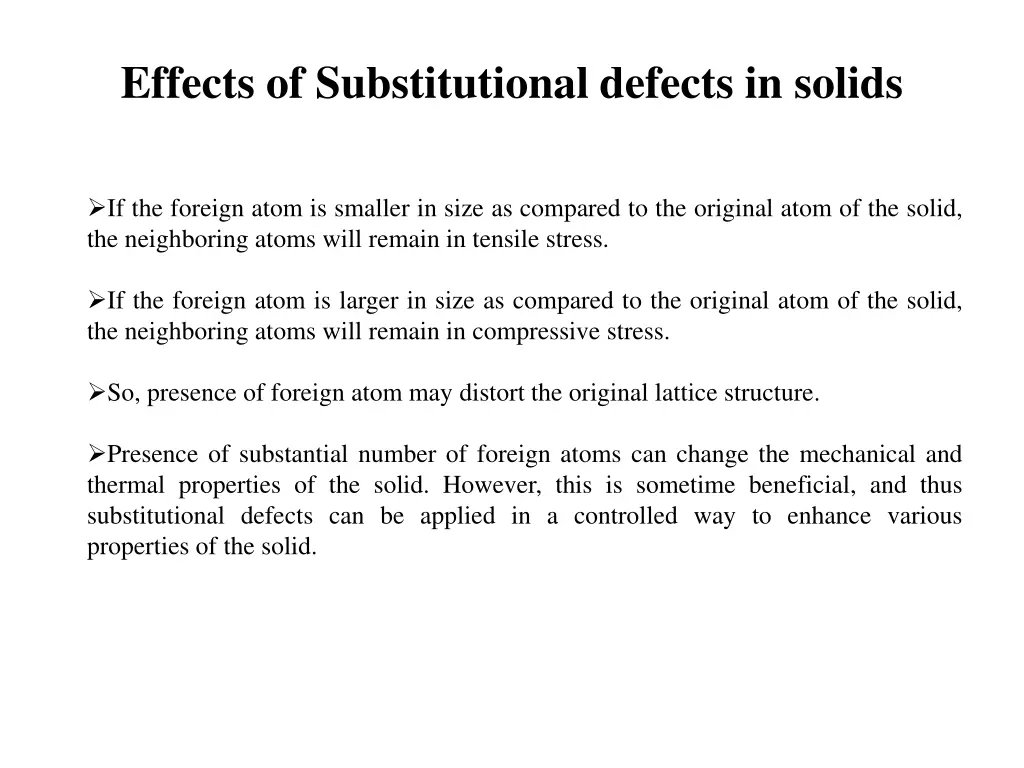 effects of substitutional defects in solids